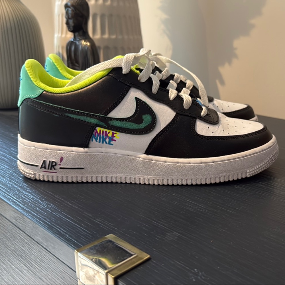 Nike Air Force 1 Black and White with Green Highlights